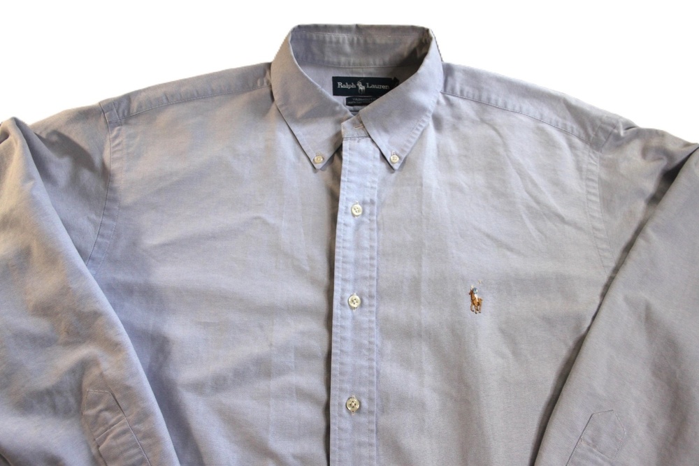 Ralph Lauren Shirt Mens L Blue Button Up Long Sleeve Cotton Yarmouth Oxford
